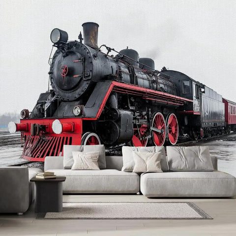 Epic 3D Steam Train Wall Mural Peel And Stick Self Adhesive Decor For Bedroom Or Living Room Realistic Embossed Texture 3D Scene