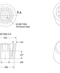 Technical drawing of Heavy Duty Black Rubber Feet With Metal Insert 0.625 Inch High 0.932 Inch Top Width 0.780 Inch Bottom Width