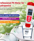 4 In 1 Pool Water Tester With PH EC TDS And Temperature LCD Display in hydroponics setting
