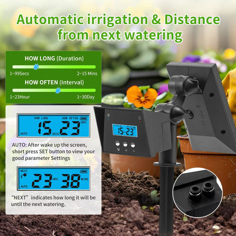 Solar Drip Irrigation System For Outdoor Gardens And Balconies With MPPT Tech 2200mAh Battery Rain Sensor Automatic Watering Controls