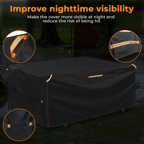 Extra Large Weatherproof Outdoor Dining Set Cover With Vents For Table Sofa And Chairs Heavy Duty Waterproof Oxford Fabric UV Resistant with reflective straps at night