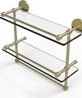 Dope Satin Brass Gallery Double Towel Bar With 16 Inch Glass Shelf Tempered Glass Concealed Mount Solid Brass Hardware
