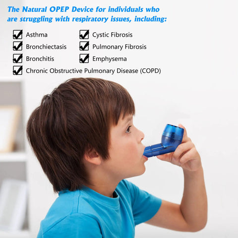 Child using Mucus Clearing Lung Exerciser With Flutter Valve And Expiratory Trainer for respiratory health