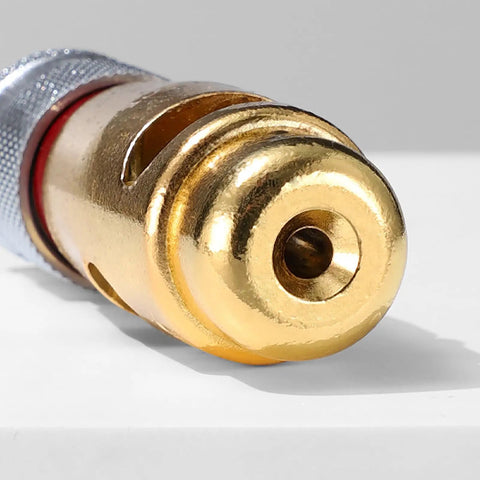 Close-up of the gold crimp terminal end of the Badass Multifunction Electric Wire Stripper And Crimper Tool Kit.