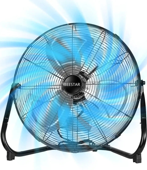 Heavy Duty 20 Inch Floor Fan With High Velocity Airflow, 3 Speeds And Adjustable Tilting Head, Industrial Metal Construction