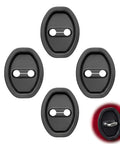 Slick Silicone Door Lock Protectors Universal Auto Latch Guards, four black silicone covers for car doors with adhesive backing.