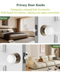 Porcelain White Door Knobs With Privacy Lock For Interior Doors, Antique Brass Ceramic Door Handles, shown in bedroom and living room.