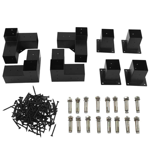Beast Mode Heavy Duty Steel Bracket Kit For Diy Elevated Wood Platforms with black powder coated corner braces and screws.