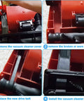 Step-by-step guide replacing vacuum belt for PowerForce PowerBrush Pet Vacuum Cleaner showing cover removal and belt installation.