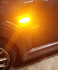 Smoked Amber LED Side Marker Light Assembly Pair With 36 SMD LEDs Sequential Blink Black Smoke Lens installed on Mitsubishi Lancer