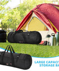 Oversized Travel Duffel With Upgraded Zipper, Waterproof And Tough 125L Capacity For Camping And Outdoor Gear, shown by tent