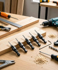 6 Piece Screw Extractor Set for Reversing Damaged Screws and Bolts Works with Any Drill 3 to 12mm Range on workbench