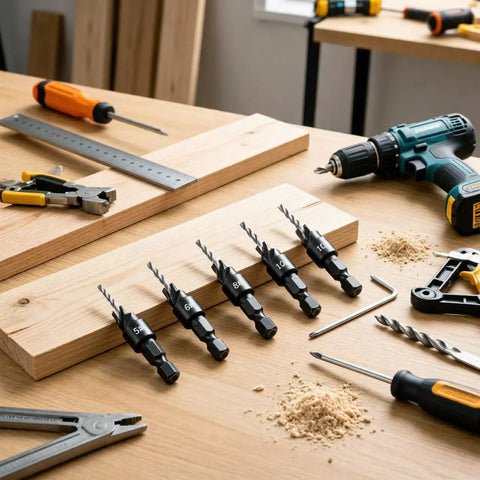 6 Piece Screw Extractor Set for Reversing Damaged Screws and Bolts Works with Any Drill 3 to 12mm Range on workbench