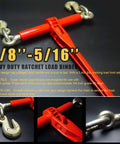 Two Pack 5/16 To 3/8 Inch Ratchet Load Binders And 5/16 Inch G70 Transport Chains With Grappling Hooks, 10 Foot Heavy Duty Tie Down Set For Hauling Heavy Loads On Trucks And Flatbeds, 4,700 Lbs Working Load Limit displayed on black background