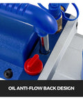 Close-up of Pro Grade 1/4 Hvac Vacuum Pump's oil anti-flow back design, showcasing blue and red components.