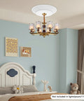 Heavy Duty Electric Hoist Lift System For Chandeliers 2 In 1 Switch Holds 110 Lbs White Metal chandelier in modern bedroom.