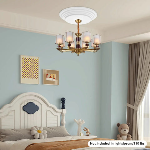 Heavy Duty Electric Hoist Lift System For Chandeliers 2 In 1 Switch Holds 110 Lbs White Metal chandelier in modern bedroom.