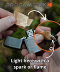 Fire Strip Roll 50-Foot Weatherproof Waxed Fire Starter Tinder Tape with lighter igniting outdoors