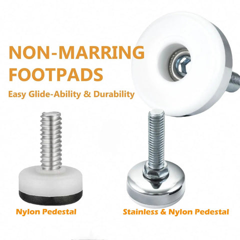 Beefy 10 Piece Adjustable Leveling Feet M8x25mm Heavy Duty Levelers with Nylon Base and Stainless Steel Core detail view.