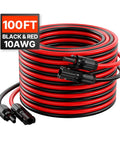 10 AWG Solar Panel Extension Cable 6mm² PV Wire With Waterproof MC4 Connectors, 100 Ft Black and Red Two Pack
