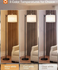 Floor Lamp With 3 Color Temperatures 3000K 4500K 6500K, Linen Lampshade, 9W LED Bulb Included, Black Base Beige Shade, Standing Lamp