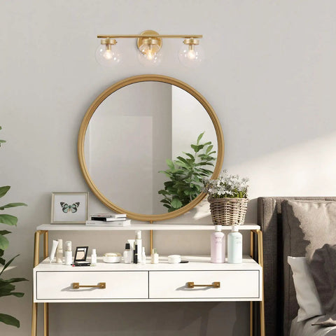Gold Vanity Light Fixture For Bathroom With Clear Glass Shades Modern Rustic Over Mirror Sconce