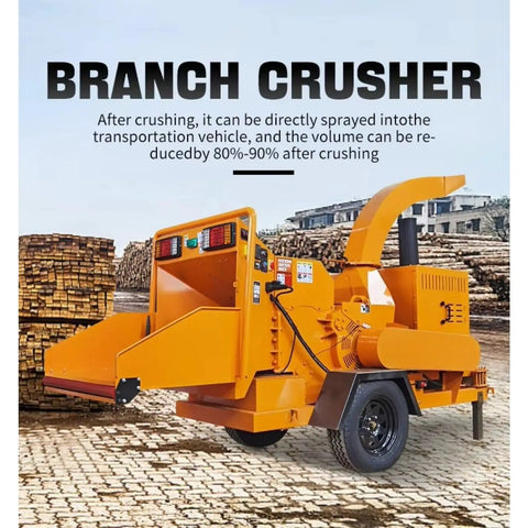 Mobile Wood Chipper Shredder For Forestry And Yard Waste Cleanup Beast Of A Heavy Duty Branch Crusher on site with wood piles