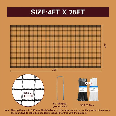 Heavy Duty Plastic Mesh Fence 4x75ft Deer Fencing With Reinforced Edges Easy Setup Black 55gsm Temporary Garden Netting Animal Barrier