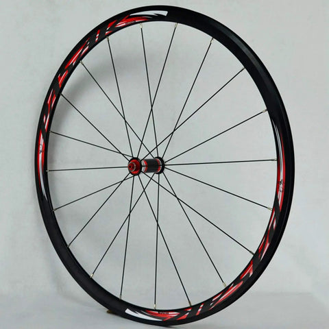 Front view of Carbon Fiber Road Bike Wheel Set 700C 30mm Matte Black Aluminum Double Wall Rim Quick Release Front 100mm