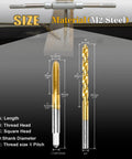 Pro Grade 1/4-20 UNC Tap And Number Seven Drill Bit Set, M2 HSS threading drill and tap kit, titanium plated, size chart shown