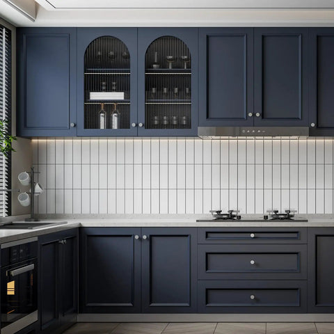 Dark blue cabinets with Brushed Nickel Cabinet Knobs Set 25 Pack Round Kitchen Drawer Knobs Silver Metal Handles for a modern kitchen
