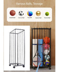 Heavy Duty Garage Ball Storage Rack Smooth Rolling Sports Organizer Cart with various sports balls including basketballs and soccer balls.