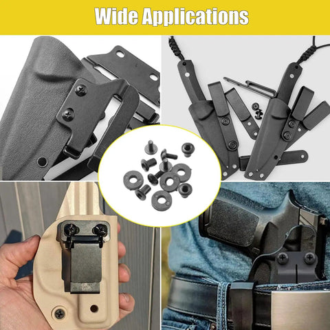 Black One Quarter Inch Chicago Screws Kit for DIY Kydex belt holsters, leather clips, knife sheaths, 10-piece carbon steel set