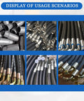 Badass Heavy Duty Electric Hose Crimper And 10 Die Sets 3600 KN Hydraulic Press showing various crimped hoses and fittings.