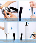 Manual Pallet Stretch Film Dispenser With Built In Cutter And Film Holder Handy Easy Assembly Adjustable For Multiple Roll Sizes Durable Shrink Wrap Tool For Fast Secure Pallet Wrapping showing height adjustment and film loading