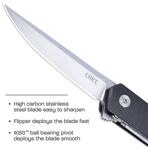 Compact EDC Pocket Folding Knife With Liner Lock Black Finish Slick Flipper Deployment IKBS Ball Bearing Pivot High Carbon Stainless Steel Blade Lightweight Glass Reinforced Nylon Handle Easy Sharpening Everyday Carry Ready, open blade