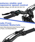 20X Full Twist Throttle for E Bikes and Scooters, black handlebar with digital display, made from rubber, ABS, and metal for smooth control.