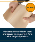 Hands holding a 12x12 inch Straight Up Quality Veg Tan Cowhide Sheets For Authentic Leather Crafting, perfect for projects.