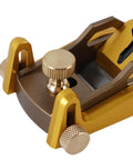 Rock Solid Aluminum Short Planer For Fine Woodworking, Adjustable Precision Low Angle Hand Plane top view with knobs and blade.