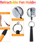 14 Piece Carpenter Pencils Set 7 Inch Flat Octagonal Heavy Duty Woodworking Pencils With Sharpener And Retractable Pen Holder For Contractors And Carpentry Yellow retractable pen holder with nylon rope, screw back clip, and key ring