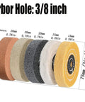 Five Piece Badass Corundum Buffing Wheel Set Featuring Three Inch Polishing Discs With Three Eighth Arbor Hole, showing various disc types.