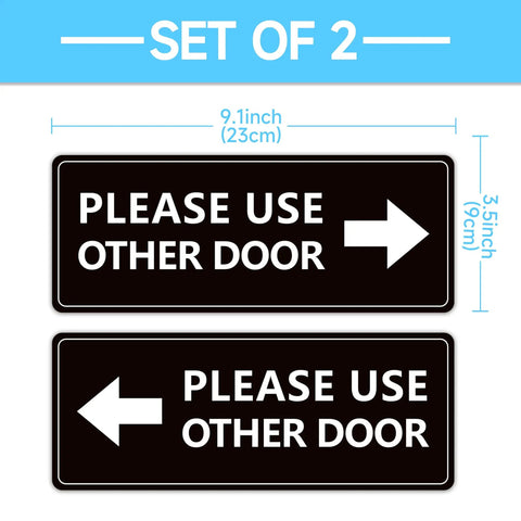 2 Pack Please Use Other Door Sign With Left Right Arrow Self Adhesive Weatherproof Vinyl Entrance Sticker, 9.1x3.5 inch