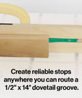 MicroJig MatchFit Pop Stop 6-Pack: Pro Go-To Dovetail Track Stops in 1/2" x 14° groove, low-profile view