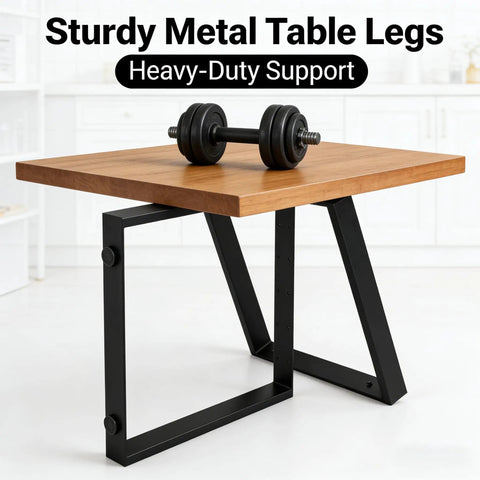 Heavy Duty Steel Table Legs Set Of Two, Rock Solid Black Metal Stand With Adjustable Leveling Feet, modern metal table legs and wood top.