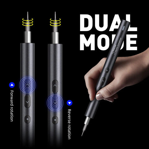 Newest 51 In 1 Mini Cordless Precision Screwdriver Kit with S2 Steel Magnetic Bits showing dual mode rotation feature in hand