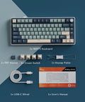 Dope 75 Percent Wireless Mechanical Gaming Keyboard Featuring Tight Gasket Mount And Smooth Triple Mode Bluetooth 2.4Ghz Connectivity Hot Swappable Cream Switches With Durable Pbt Keycaps And Epic Rgb Backlighting, showing RKR75 keyboard, accessories.