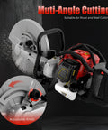 Badass Heavy Duty Concrete Cut Off Saw With Razor Blade And Rock Solid Steering Wheel Pro Masonry Workhorse For Wet Dry Brick Stone And Mortar Rough Jobs Around Town with adjustable knob and metal blade.