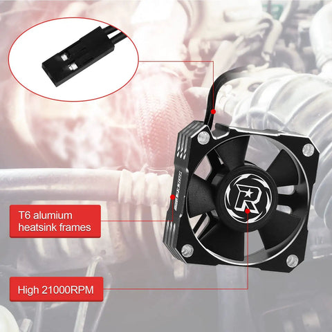 Ultra Fast RC Brushless Motor Cooling Fan For 1 8th And 1 10th Scale Cars, 35mm Diameter, Aluminum Heatsink, Black And Silver