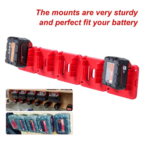 10 Pack Battery Holder For M18 18V Batteries Wall Mount Tool Holder Storage Case, red ABS plastic, mounted with two batteries