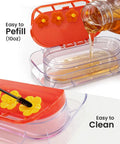 Window Hummingbird Feeder With Dual Suction Cups 4 Feeding Ports Easy To Clean And Refill Clear Plastic Hummingbird Feeder For Garden Ideal Gift 10Oz showing easy to refill reservoir being filled and yellow feeding ports, easy to clean.